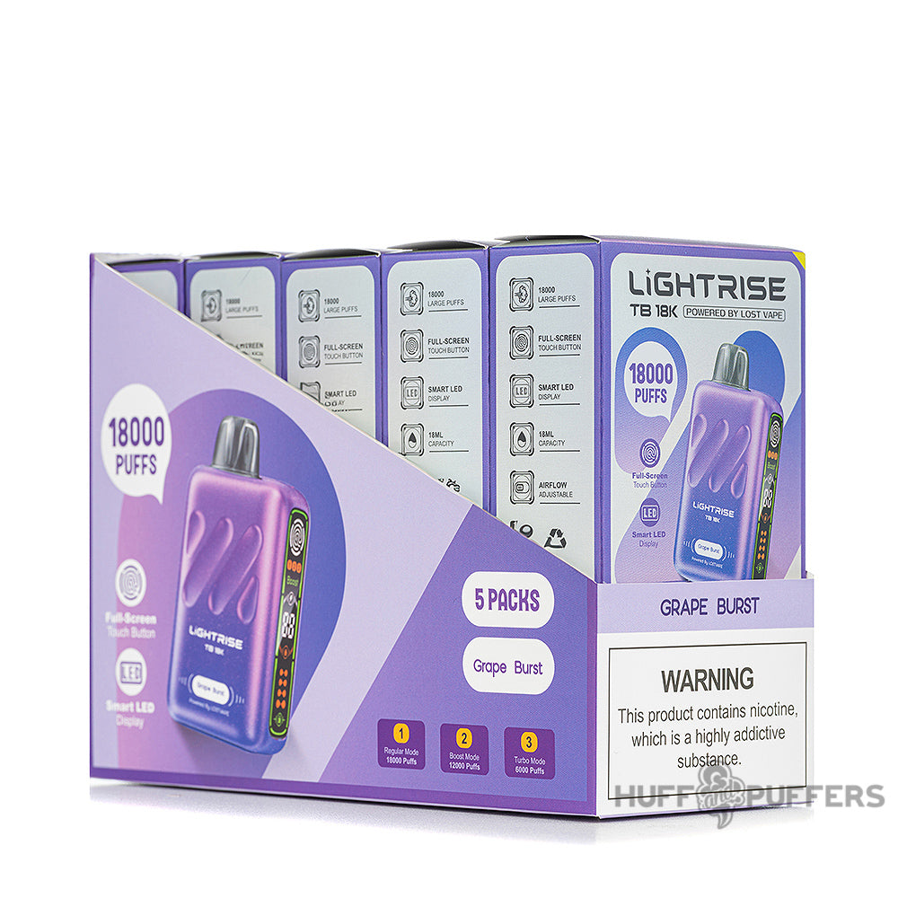 lightrise tb 18k disposable vape grape burst 5 pack