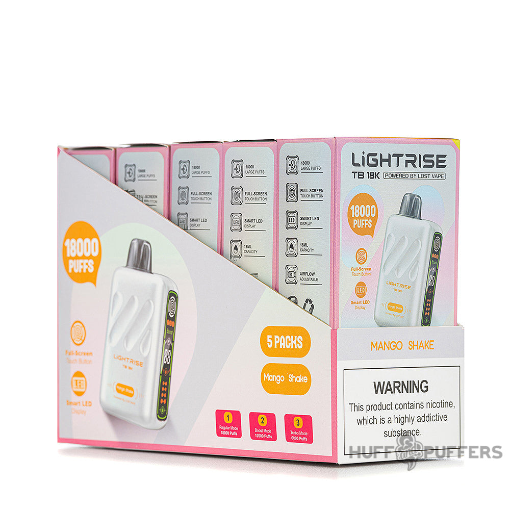 lightrise tb 18k disposable vape mango shake 5 pack