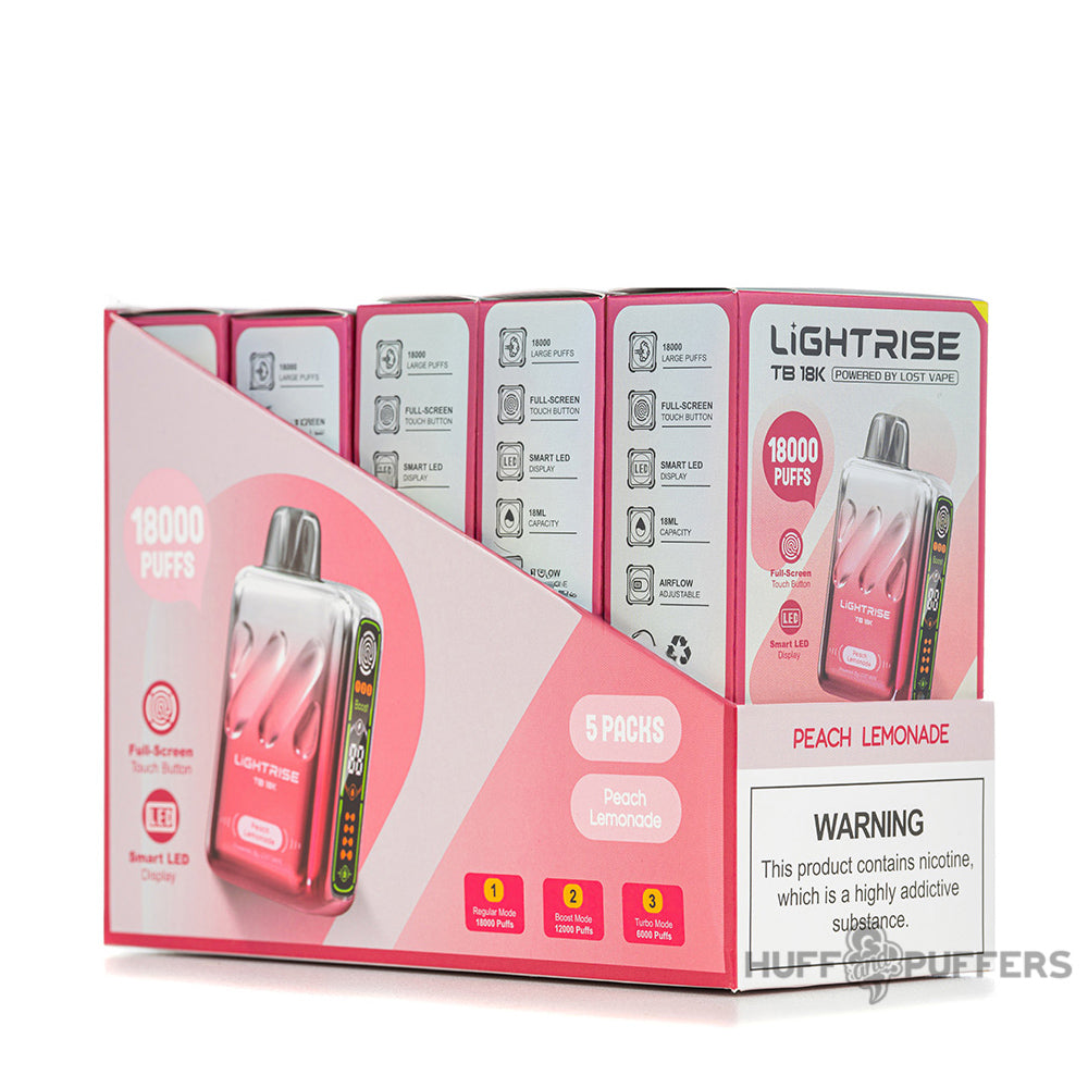 lightrise tb 18k disposable vape peach lemonade 5 pack