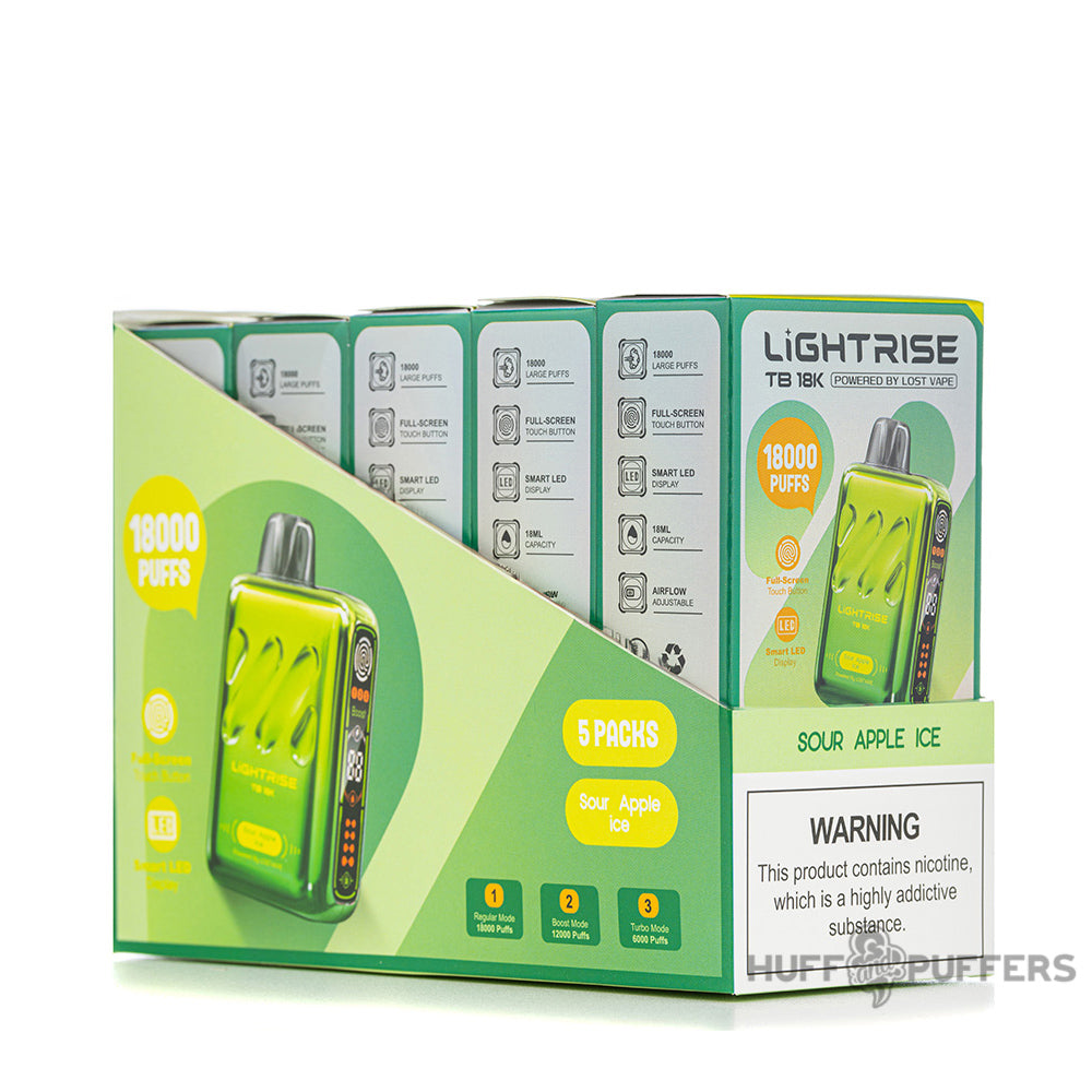 lightrise tb 18k disposable vape sour apple ice 5 pack