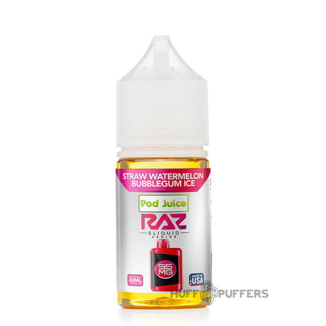 Pod Juice X Raz Salt Straw Watermelon Bubblegum Ice 30mL e-juice bottle